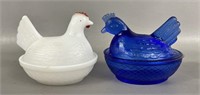 Vintage Cobalt Blue & Milk Glass Hen on a Nest