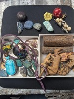 Handmade animal beads, and polished stones