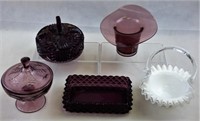 Purple Glass Candy Dishes Compote Basket