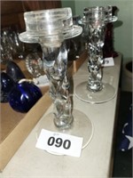 PAIR 9" T CRYSTAL CLEAR SWIRL TWIST CANDLESTICK