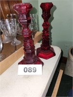 PAIR OF 9" T RUBY RED CANDLE STICKS