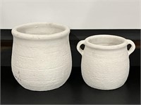 Set of 2 White Accent Decorative Pots -- 10" & 8"