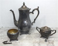 WM ROGERS 800 SILVERPLATE TEAPOT CREAM & SUGAR