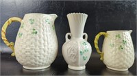 Belleek Shamrock Basket Weave Pitchers & Belleek