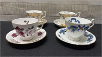 4 Bone China Cups & Saucers