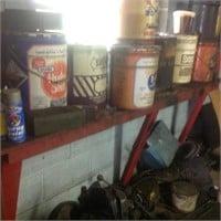 misc can of oil top shelf and bottom (brake pads,