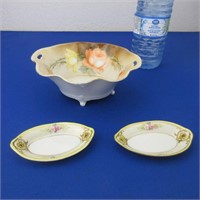 RS Germany Footed Bowl & 2 Noritake Hand Painted