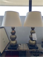 29 “ PAIR OF BRASS STACKED BALL LAMPS W/ SHADES