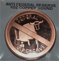 1 Oz. Copper Round Federal Reserve Medallion
