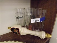 Tap Handle and Pilsner Glasses