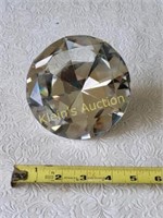 large 4 3/4" diamond cut paperweight art glass