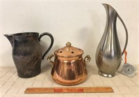 SILVER AND COPPER PITCHERS/POTS