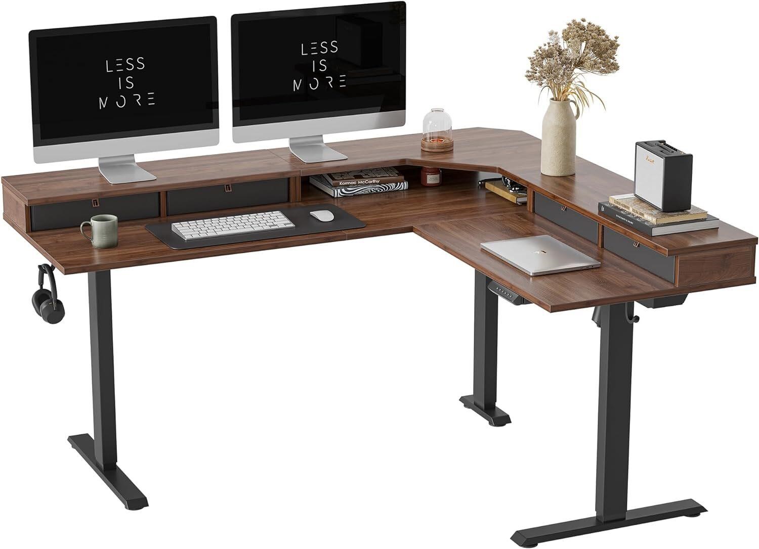 FEZIBO 63 L Desk  4 Drawers  Black Walnut