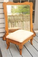 Oak Wall Mirror w Foot Stool