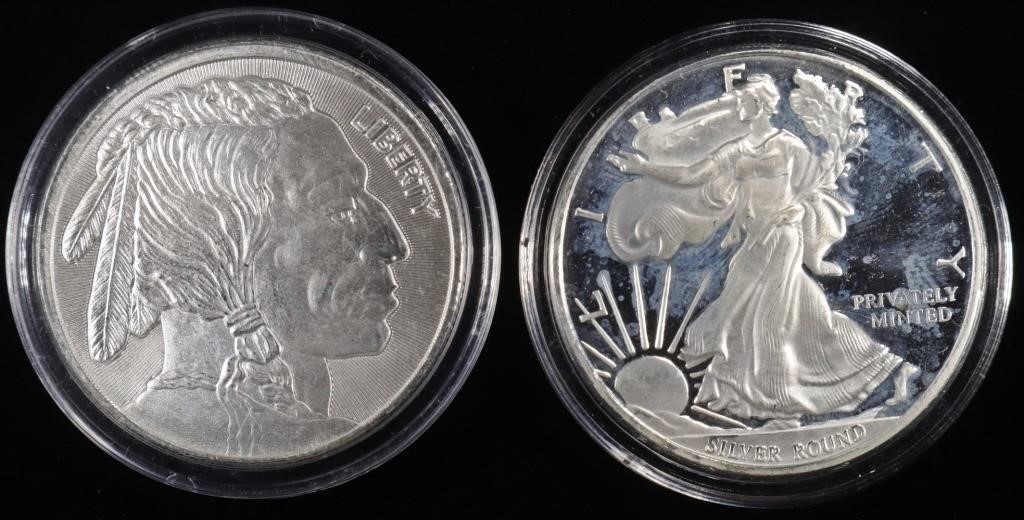 (2) 1 OZ .999 SILV ROUNDS, LIBERTY DESIGN & BUFF