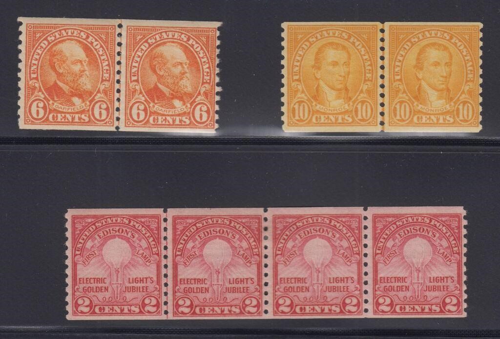 US Stamps Small Group of Mint Line Pairs, #723 & 6