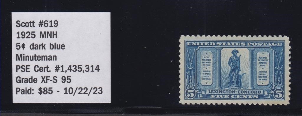 US Stamps #619 Mint NH with Graded 95 PSE Cert sta