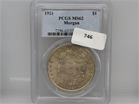 PCGS 1921 MS62 90% Silver Morgan $1 Dollar