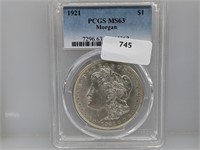PCGS 1921 MS63 90% Silver Morgan $1 Dollar