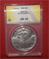 1992 Silver Eagle MS69 ANACS