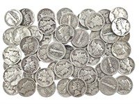55 Mercury Silver Dimes, US Coins 1917-1945