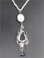 GEODE SLICE PENDANT ON CHAIN NECKLACE ROCK STONE L