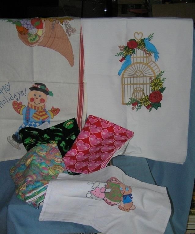 Nice box full of holiday linens includes Christmas