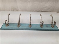 Cast Metal Nickle Plated Coat Hooks On Wood Base