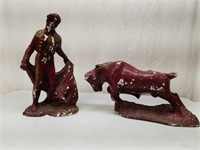 Vintage Plaster Bull & Matador Sculptures