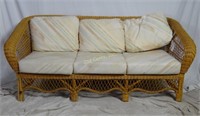 Vintage Wicker Bamboo 6 Foot Sofa W Cushions