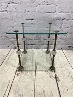 Glass Top/Bottom Column End Table