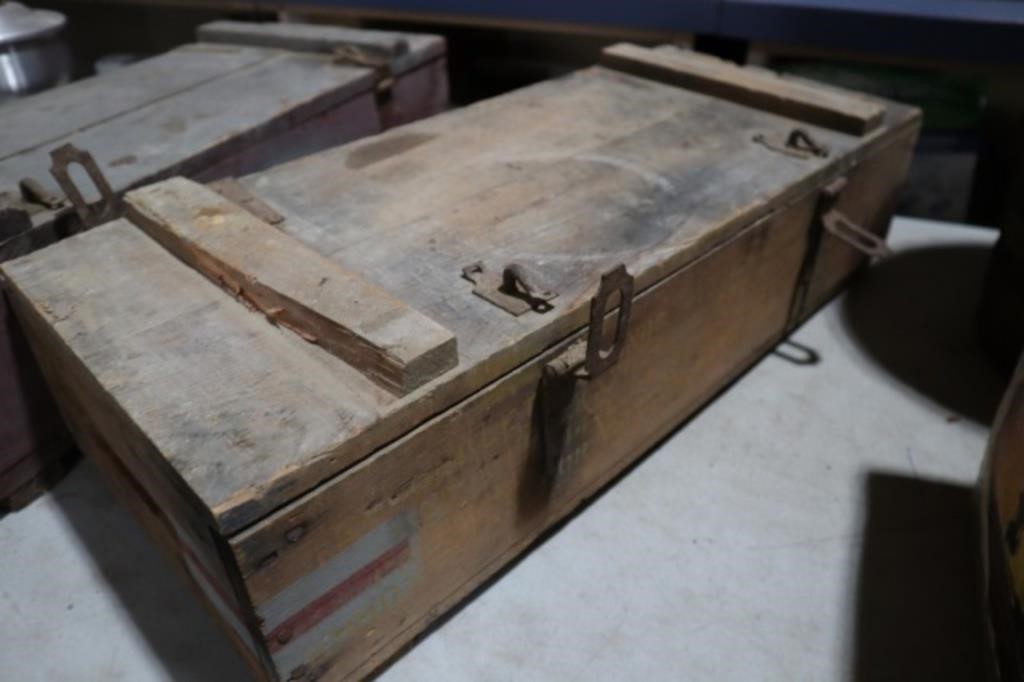 WOOD MILITARY AMMO CRATE W/ CONTENTS
