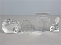 Lot Of Clear Stylized Art Glass Owls And Birds