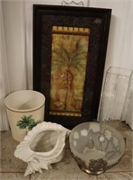 Palm Tree Print & Trash Can, Seashell Bowl++