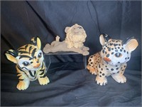VTG Ceramic Lion, Cheetah, Tiger Cub Statues