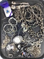 Tray Lot Of Costume Jewelry Cuff Links, Bracelets