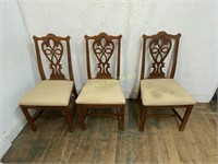 3 WOODEN  UPHOLSTERED CHAIRS