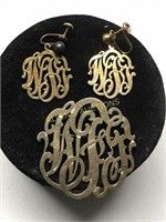 SCROLLED VINTAGE 14K EARRINGS AND BROACH