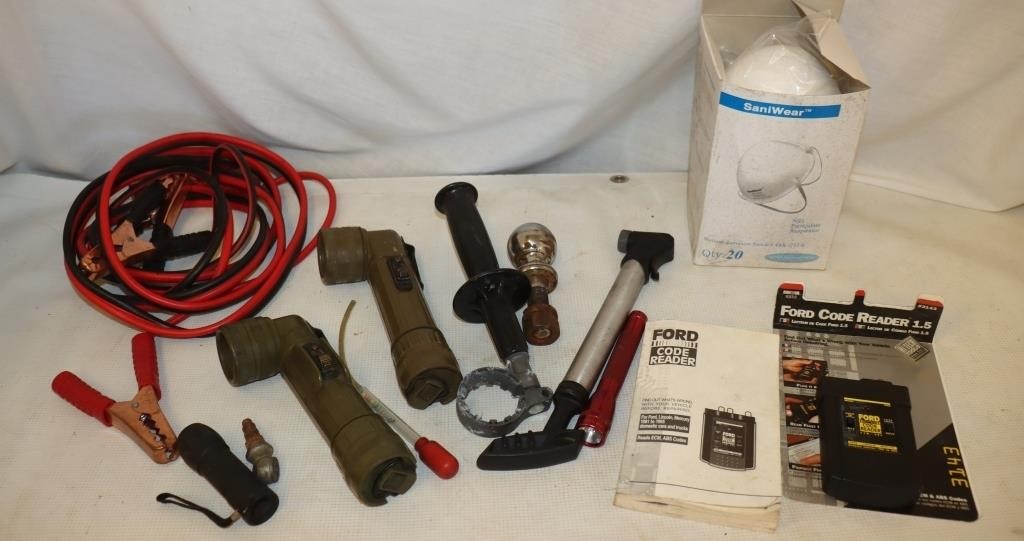 Jumper Cables, Flashlights, Dust Masks, Code