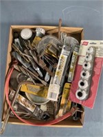 Drill bits, C-Clamp, tape measure, cutter