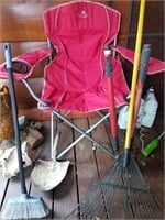 Ozark Camp Chair, Rake, Broom, Limb Cutters