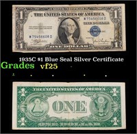 1935C $1 Blue Seal Silver Certificate Grades vf+