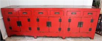 Large Asian-Style Distressed Cinnabar Red Cabinet