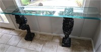 Carved Stone Lion Glass Top Table