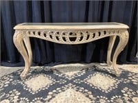 High end ornate white washes sofa table