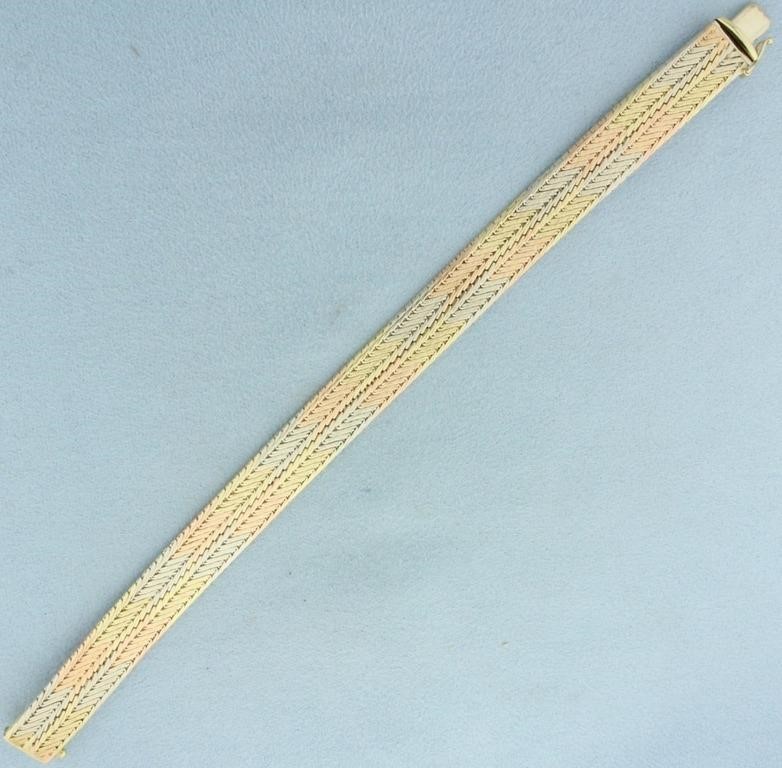 Tri color Designer Herringbone Link Bracelet in 14
