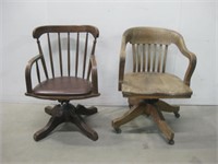 Two Vtg Wood Office Desk Chairs See Info