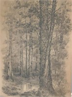 John Elwood Bundy, Fall Landscape, Pencil Sketch