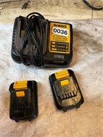 2- Dewalt 18v batteries, and charger- works