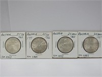 4 Silver Coins from Austria 25 Shillings